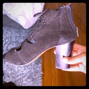 blue heel ankle boots